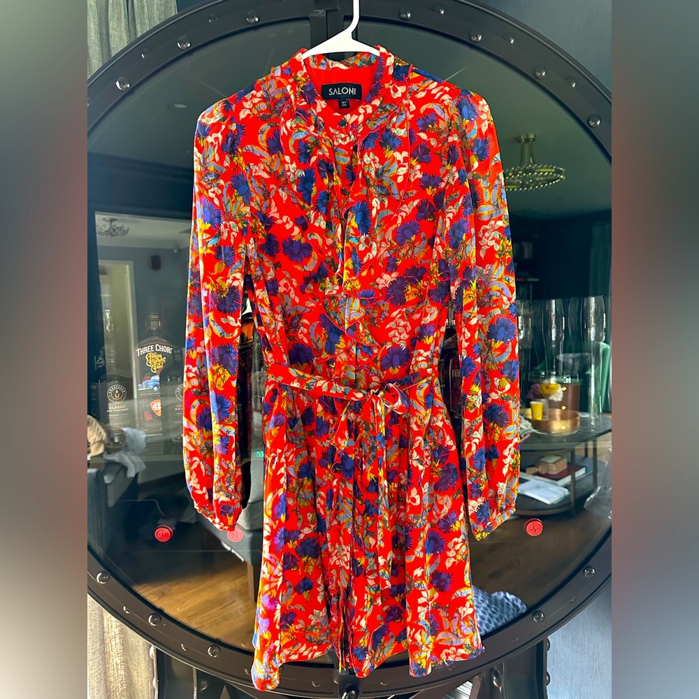 SALONI Red and Blue Floral Dress